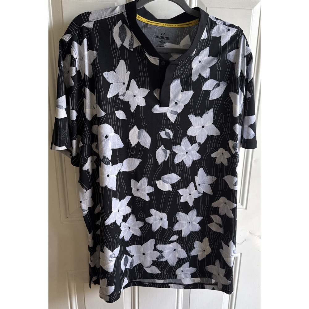 Under Armour Men's Size 2XL Steph Curry Black White Floral Polo Blade Collar